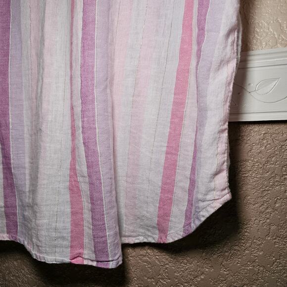 Beach Lunch Lounge Linen Blend Striped Button Down Beachy Shirt Large Preppy - Picture 11 of 11